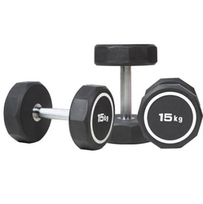 China Durable Custom Logo Weightlifting Rizhao Black PU Coated Dumbbell for sale