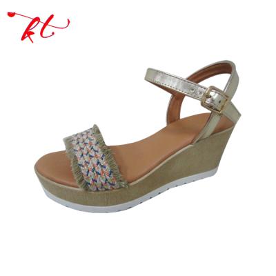 China TPR Comfortably Tread Hemp Glitter Wedge Sandal for sale