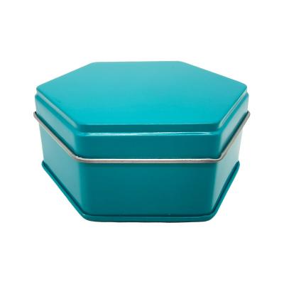 China Recycled Materials Shape Hexagonal Packaging Can Case Tin Custom Cosmetic Tray With Sponge Inner for sale