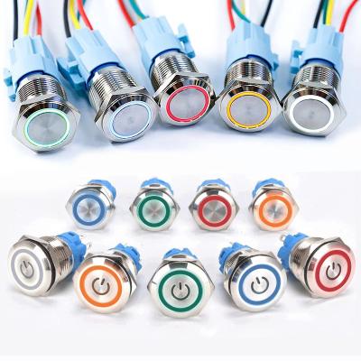 China 1NO 1NC 12mm Self-lock Metal LED Light 12mm Round Metal Push Button Waterproof Power Push Button Switch 16mm Flat Circular Push Button Switch for sale