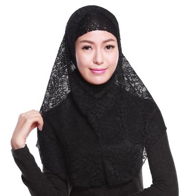 China Fashion Lace Female Muslim Headscarf for Hui Ethnic Women Dubai Breathable Two-piece Hood Cover for sale