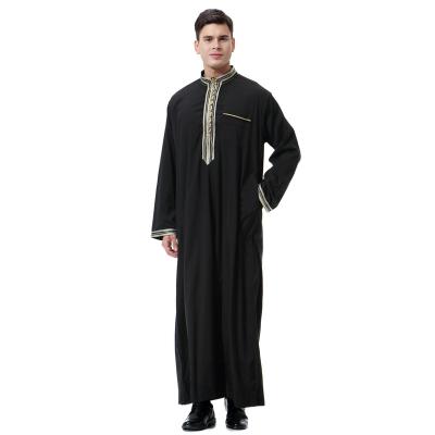 China New Daily Muslim Arab Middle East National Decal Mens Loose Collar Robe One Piece Shirt. for sale