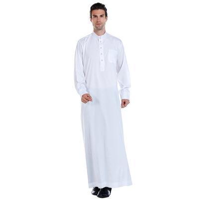 China Daily Islamic National Costume With Buttons Solid Color Dubai Muslim Arab Middle Eastern Men's Long Robe for sale