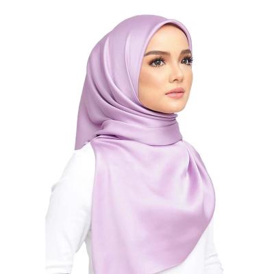 China Islamic Hijab Women Middle East Dubai Style Minimalism Ladies Solid Color Malaysian Muslim Ethnic Square Scarf for sale