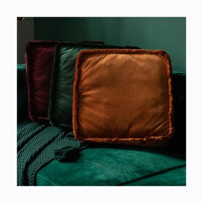 China Wholesale Anti-Static Solid Color Square Cushion Suede Pillow Fringe Edge Pillow Personalized Cushion Cover Sofa Sidekick for sale