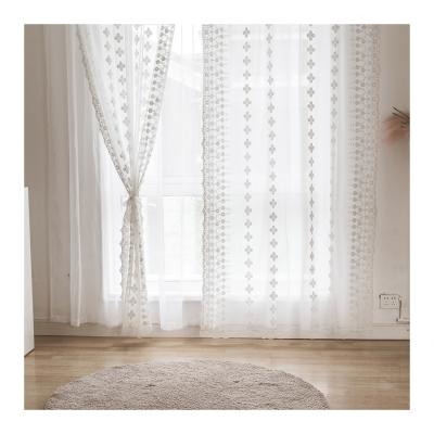 China Pervious to Light Translucent Bud Curtain Silk Gauze Shading Beautiful White Tulle Embroidery Curtain Gauze Bedroom Living Room for sale