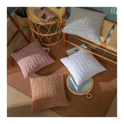 China Portable Tile Case For Couch Grinded Ring Cushion Cover Decorative Pink Plush Faux Fur Soft Pattern Pillow Tile for sale