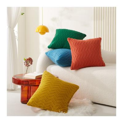 China 18*18 inch 4 color anti-static high quality knitted wavy jacquard single color pillowcase for sofa for sale