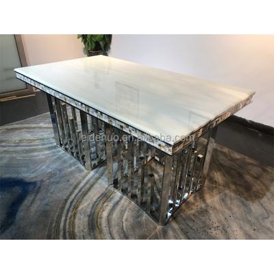 China Modern Popular Round Luxury Stainless Steel Legs Marble Top Customized Dining Tables for sale