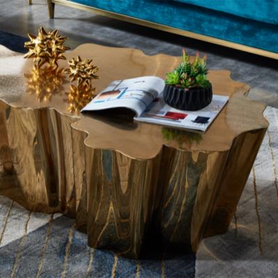 China Table Eden Gold Stainless Steel Stable Luxury Single Center Tree Trunk Coffee Table for sale