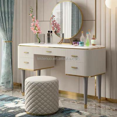 China Durable high end luxury dressing table stainless steel leather makeup table with mirror bedroom furniture dresser table for sale