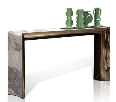 China Stable living room furniture hallway marble top console table set luxury stainless steel leg furniture console table for sale