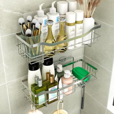 China Hot Sale EUROPEAN SUS 304 Stainless Steel Metal Shelf Shower Rack Wall Mounted Bathroom Storage Shelves for sale