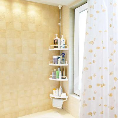 China Eco-friendly 4 Tier Bathroom Metal Stainless Steel Shelf Cart Adjustable Telescopic Wall Rack Basket Storage Organizer for sale