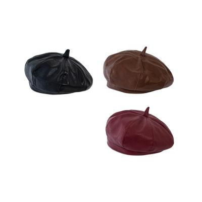 China Breathable Comfort PU Spring and Autumn Net Red Octagonal Japanese Female Leather Literature and British Art Wild Pumpkin Style Beret Retro for sale