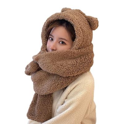 China COMMON Korean version of the soft bear ears and one-piece hat of Hood Scarf Female Winter Warm cute student hearing protection for sale