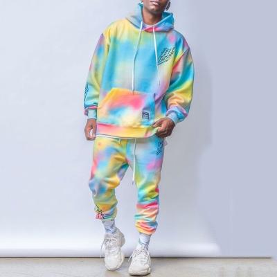 China Anti-wrinkle sports leisure pullover long-sleeved hoodie tie-dye personality gradient suit men for sale