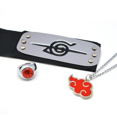 China 3 Pieces Akatsuki Deidara Ninja Character Props Women Accessories Anime Cosplay Itachi Birthday Party Men's Headband Ring Necklace for sale