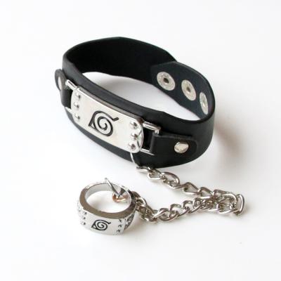 China Metal Manga leaf leather band logo sasuyu zhi bokat kakashi hand blood round eye wooden bracelet ring for sale