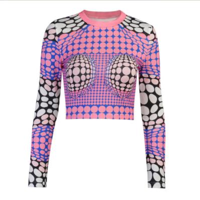 China New fashion women's retro tight top of dot print long sleeve T-shirt connector cut custom wholesale girls retro clothing for sale