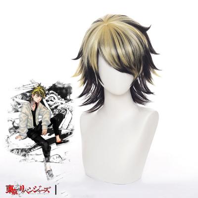 China New Tokyo Anime Avengers Hanemiya Kazutora Cosplay Wig Tokyo Manji Band Captain Fiber Hair Woman Golden Short Man Synthetic Black Wig for sale