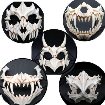 China Japanese Party Scary Mask Masquerade Ball Cosplay PU Tengu Dragon God Mask Halloween Protective Mask PU White Skull Half Props for sale