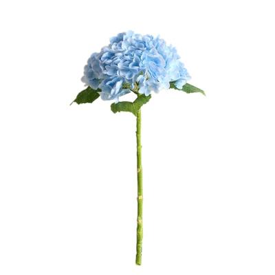 China Real Flower Light Blue Single Stem 3D Hydrangea Touch Hydrangea Huge Artificial Flower For Wedding Table Decor for sale