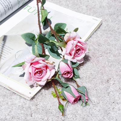 China Artificial Flower 2 Heads Korean Style Faux Flower Silk Rose Flower 2 Heads Rose For Wedding Home Decor for sale