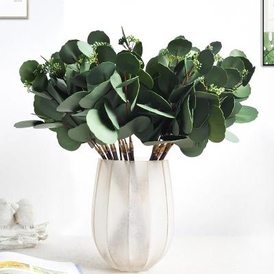 China Real Touch Artificial Leaves 3D Real Touch Double Face Seeded Leaves Artificial Eucalyptus Stem Bundle For Wedding Decorations for sale