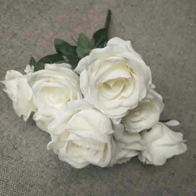 China Artificial Bouquets Flower White Rose Bouquets For Wedding Bride Hand Flower Cheap Artificial Rose Flower 10 Heads Prices for sale