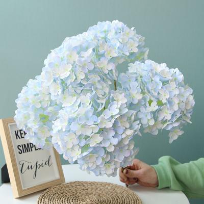 China High Quality Blue Silk Hydrangea Flowers Bouquet 144 Artificial Flower 5 Petal Heads Hydrangea Bouquets For Wedding for sale