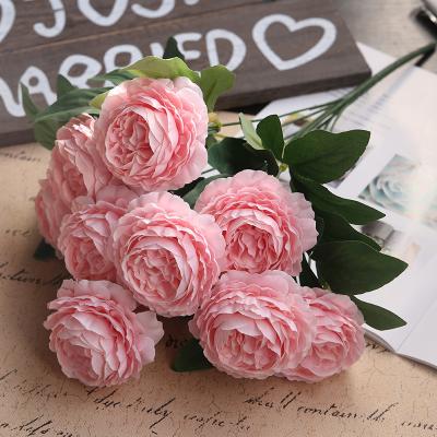 China European Rose Bunches Western Flower Artificial Peony Bouquets Style 10 Heads Artificial Flower Bouquets For Sale for sale