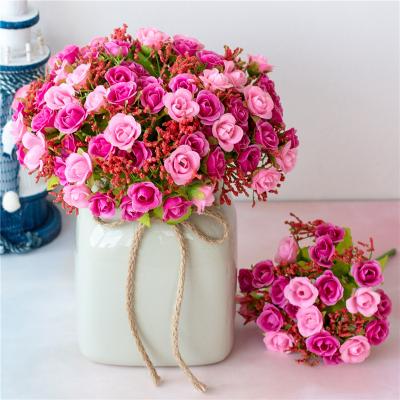 China Hot Sale 21 Heads Artificial Silk Flower Mini Plastic Artificial Spring Flower Diamond Rose Flower Gathers for sale