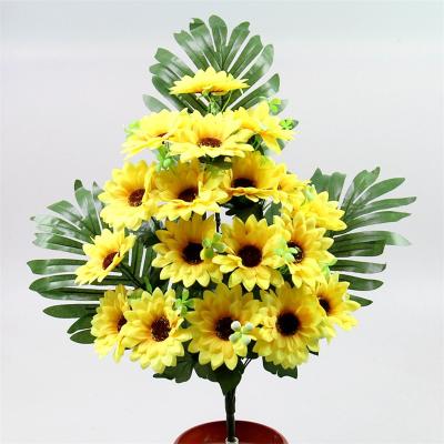 China Eco-friendly Home Decorative Standing Artificial Sunflower Flower Mini Fake Sun Flower 18 Heads For Sale for sale