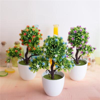 China Cherry Blossom Bonsai Trees Artificial Cherry Blossom Bonsai Tree 3 Branches Ball Flower Potted For Indoor Table Greenery Decorative Flower for sale