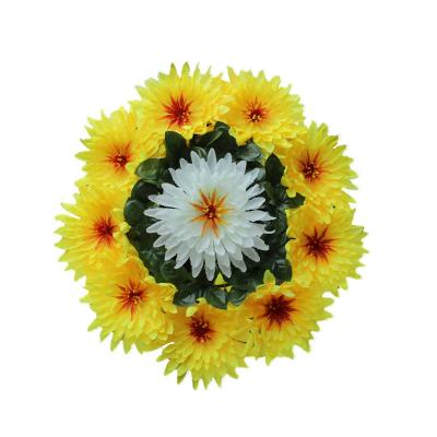 China 2021 New Eco-friendly Fashion Yellow Chrysanthemum Flowers Braids Artificial Mum Disc For Funeral Setting for sale