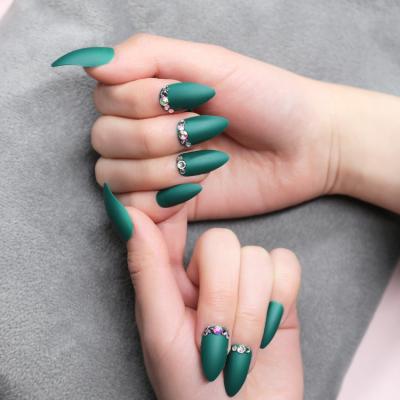 China Easy Apply NEWAIR 24pcs/box Pre-designed Matte Green Nail Tip 3D Full Cover Artificial Fake Finger Nail Tips ABS for sale