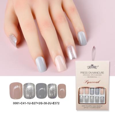 China Easy Apply NEWAIR Solid Shiny Color With Square Glitter Design Nail Tip Press On False Nails Artificial Wearable Nail for sale