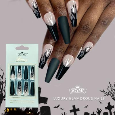 China NEWAIR design factory price artificial nail tips full cover long coffin nail tips holiday design Halloween flame nail tip for sale