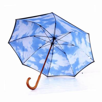 China 23 Inch Straight Axle Minimalist Double Layer Automatic Open Wooden Umbrella for sale