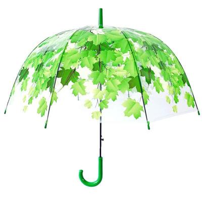 China Madame Print Bubble Transparent POE Contemporary Rain Maple Leaf Upright Umbrella for sale