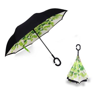 China Minimalist Hands Free Wind Resistant Reverse Inside Out C Handle Double Layer Reverse Umbrella for sale