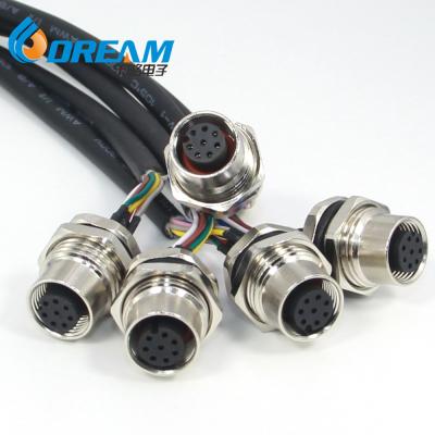 China Conector M12 4 Pines Hembra Cable 5m Electrical Extension Cable Socket A Coded Female Straight Back Mount for sale