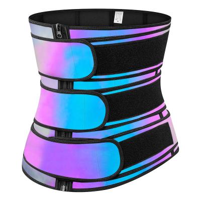 China 9 Steel Bones Logo Latex Slimming Belt Corset Custom Made With Reflective Zipper High Quality Rainbow Color Women Waist Trainer For Ladies for sale