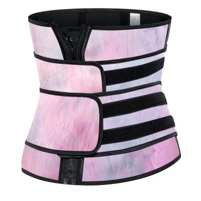 China Custom Antibacterial Pink Logo Fitness Double Straps Waist Trainer Corset Latex Belt Belly Compression Belly Wrap Waist Trainer Pink for sale