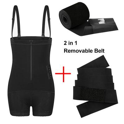 China 2 Adults in 1 Removable Belt Snatch Bandage Wrap Quick Sweat Quick Belly Slimming Belt Black Fitness Sports Corset Waist Trainer Trimmer for sale