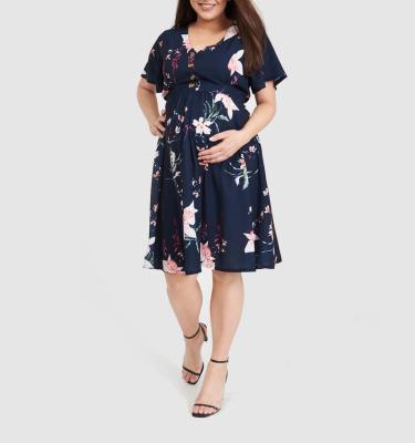 China Fashionable Pregnant Fashionable Hot Pregnant Custom V-Neckline Midi Dress OEM Pregnant Midi Dress Elegant Casual Dress Maternity Care for sale