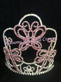 China Pink butterfly crowns and tiaras wholesale pageant tiaras rhinestone crystal crown supplier cheap pageant crowns sale for sale