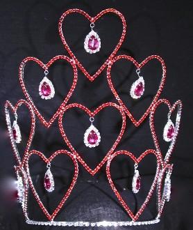 China Valetines day crowns and tiaras red hearts crystal rhinestone crowns custom pageant crowns for girls and lady pai crown for sale