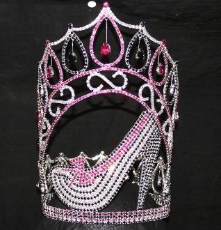 China 10 inch pink high heel girls pageant crowns special theme pageants crowns wholesale custom crowns and tiaras pai crown for sale